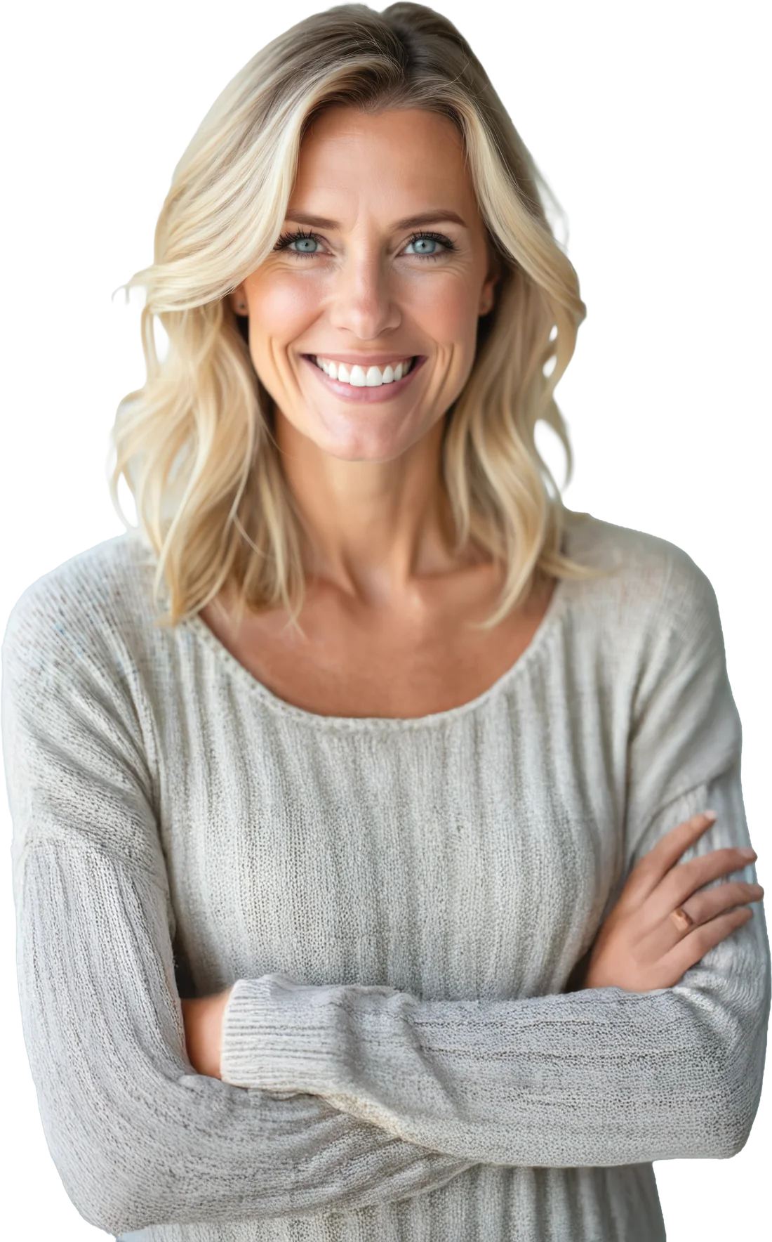 Smiling woman with her arms folded